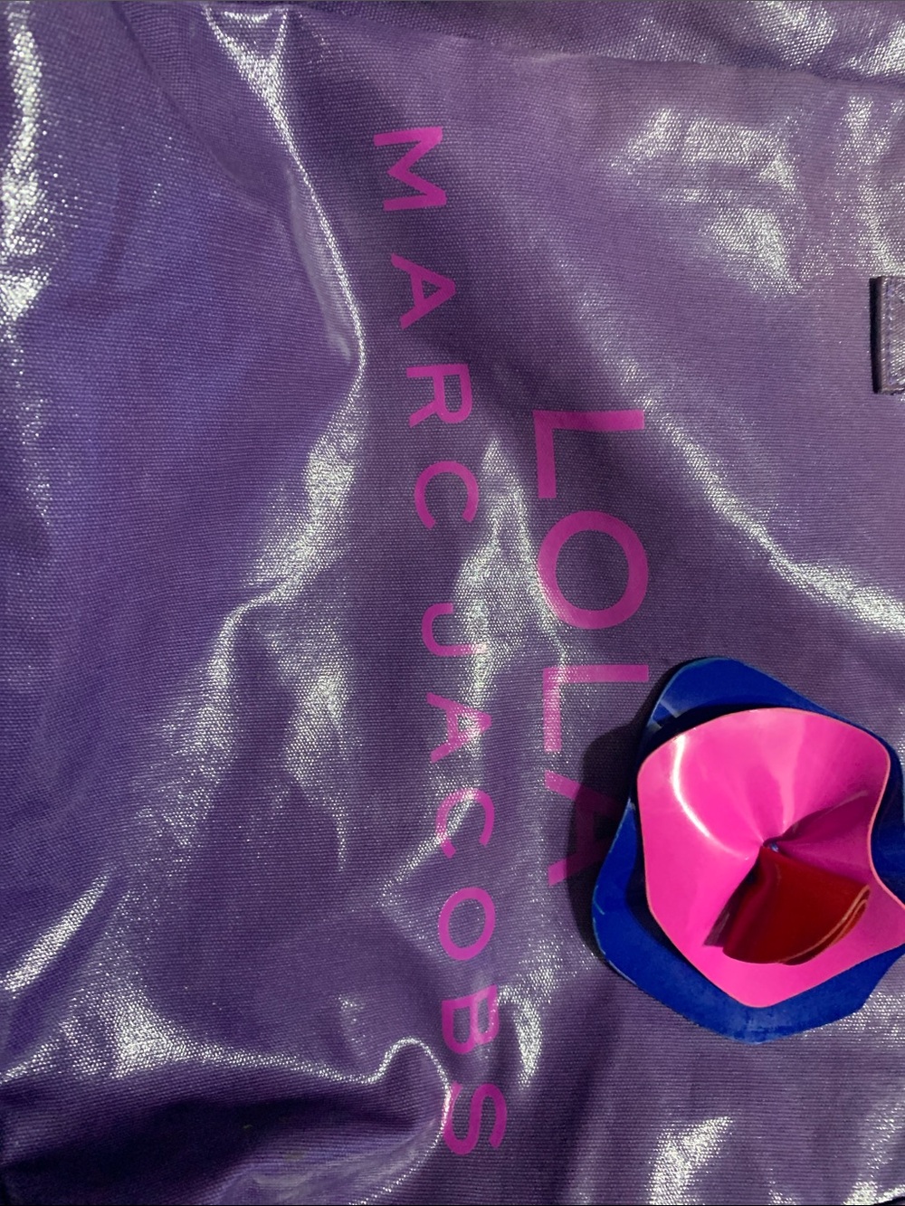 Marc Jacobs Purple Tote with Pink Logo and Multicolor Charm - Picture 2 of 5